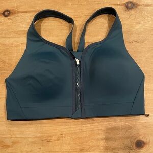 NWOT Athleta Advance front Zip Racerback Sports Bra Hunter Green Yoga 34C
